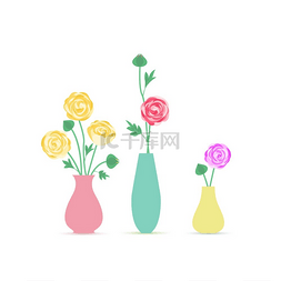 春天鲜花花卡图片_一瓶鲜花毛茛花的矢量插图背景是