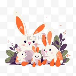 兔子老师与兔子图片_扁平卡通插画装饰素材兔子吃胡萝