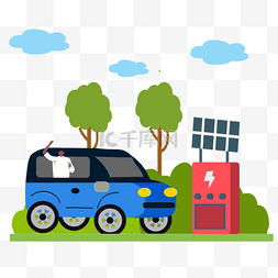 电动汽车概念插画太阳能充电