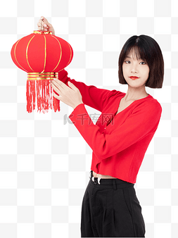 拜年图片_新年挂红灯女孩人像