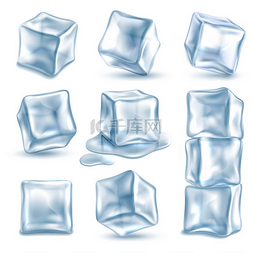水和冰块图片_冰块3冰块不同角度的冷饮透明的