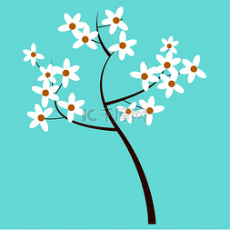 卡通年轻的春天盛开的樱桃树，细