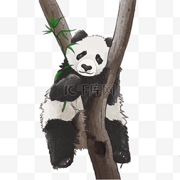 水墨竹子黑白图片_水墨风格趴在树上熊猫