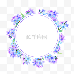白色花朵圆形框图片_水彩勿忘我花卉圆形线条边框
