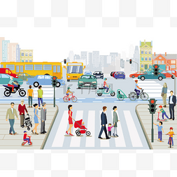 其他元素图片_人行道上有交通和行人的城市