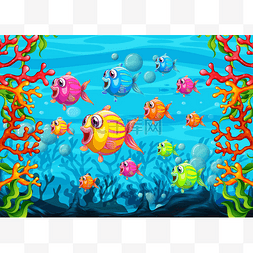 Many exotic fishes cartoon character in the u