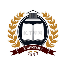 学院标志图片_大学徽章与打开的书在椭圆形灰色