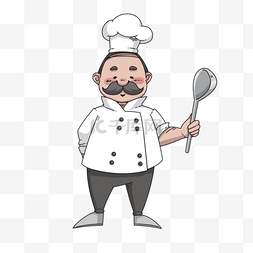 白色卡通勺子图片_拿着勺子的卡通厨师