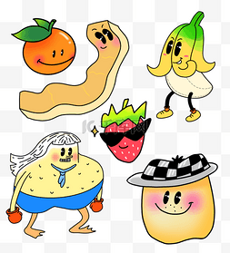 水果漫画图片_撞色潮流涂鸦贴纸水果蔬菜