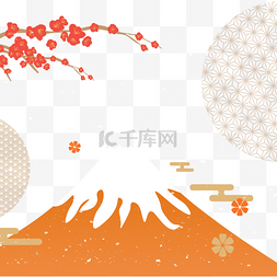 日本风格边框图片_卡通水彩风格日本新年插画