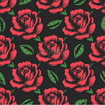红玫瑰花无缝图案红色玫瑰花无缝图案黑色背景为绿色叶子矢量插图