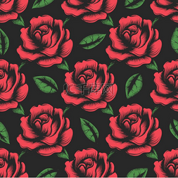 红玫瑰花无缝图案红色玫瑰花无缝