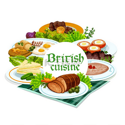 烧烤架海报图片_英国美食矢量餐苏格兰鸡蛋、西兰