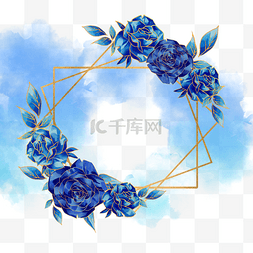 玫瑰花框图片_蓝色水彩玫瑰花植物边框