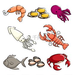 卡通手绘海洋动物图片_海洋动物图标