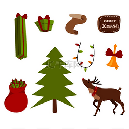 麋鹿驯鹿图片_白色背景上的漂亮圣诞图标集。
