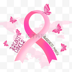 乳腺癌宣传月粉色丝带和蝴蝶