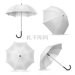 雨伞白色图片_雨伞逼真的白色开放遮阳伞各种位
