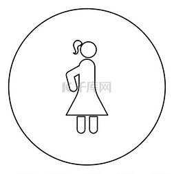 圆形圆形轮廓中的女性棒图标黑色