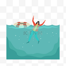 女人运动图片_年轻女人救生圈溺水概念插画