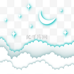 白色云星星装饰图片_云层月亮剪纸风格