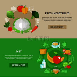 描述如实图片_两种颜色的健康饮食横幅配有新鲜