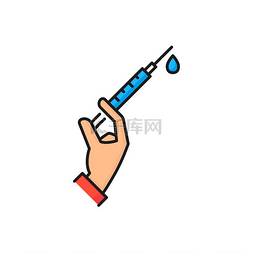 疫苗接种图标图片_中胚层疗法，注射器注射在手隔离