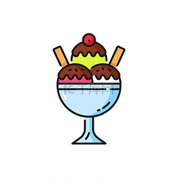 碗中的冰淇淋球与巧克力顶色线图