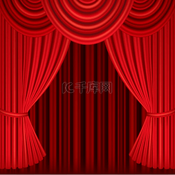 天鹅绒背景图片_剧院舞台的红色窗帘。