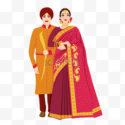 两位穿着华丽服饰印度婚礼