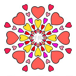 圆形曼陀罗，由不同颜色的心脏制