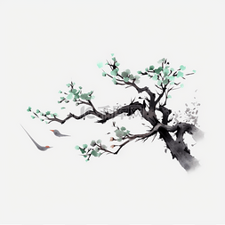 毛笔画花朵图片_黑色中国风植物树枝
