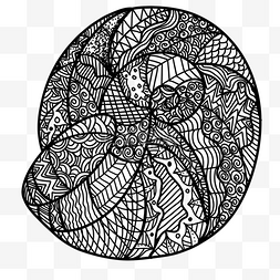 线条花纹圆图片_抽象精细黑白线条画海洋生物贝壳