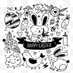 彩蛋兔子线条画涂鸦复活节
