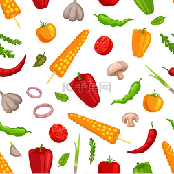 素食烧烤图片_蔬菜蔬菜无缝图案大蒜玉米和甜辣