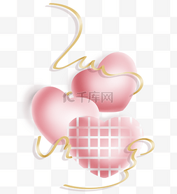 粉色立体心形图片_立体心形情人节母亲节520丝带爱心