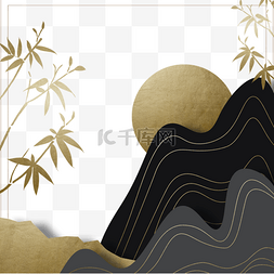 山间背景图片_山间日出传统金色花纹背景