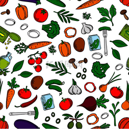 绿色背景黄瓜图片_无缝明亮的新鲜和腌制蔬菜图案，