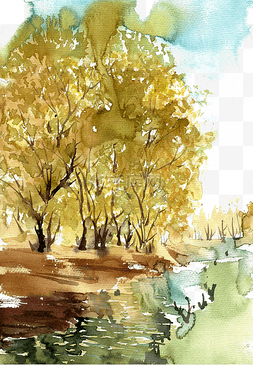 秋天树林风景图片_金色的秋天金秋水墨