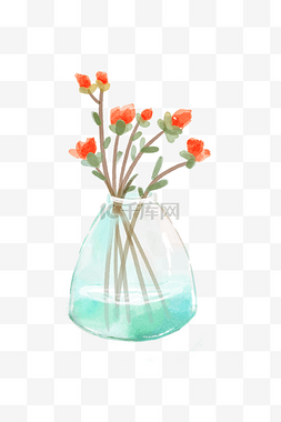 玻璃瓶植物图片_手绘水彩玻璃瓶植物花束手账贴纸
