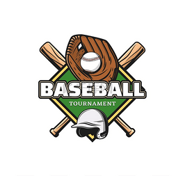 联盟图片_与皮手套、球和棒的棒球运动图标