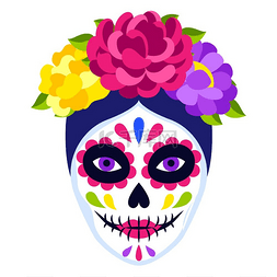 头骨和鲜花图片_传统的墨西哥头颅骨直径带有装饰