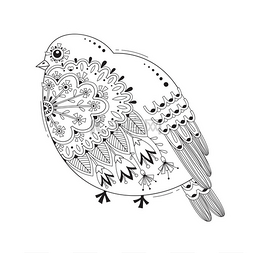 刺绣海报图片_有图案和花朵的鸟。