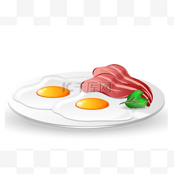 快餐背景图片_鸡蛋和培根在白色背景上的盘子