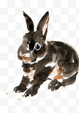 紫色长耳朵兔子图片_黑色的兔子水墨
