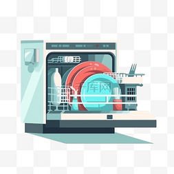 电器插画图片_卡通家用电器洗碗机
