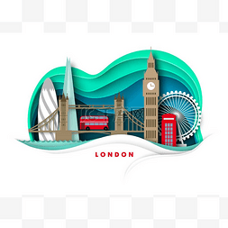 伦敦塔桥剪影图片_伦敦市天际线,矢量剪纸图解.大本
