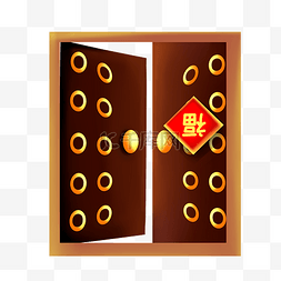 福字开门红大门中式古典春节