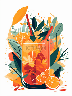 夏日香橙水果果汁饮品