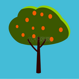 绿色和橙色背景图片_高大的树与绿叶和小圆形橙色水果